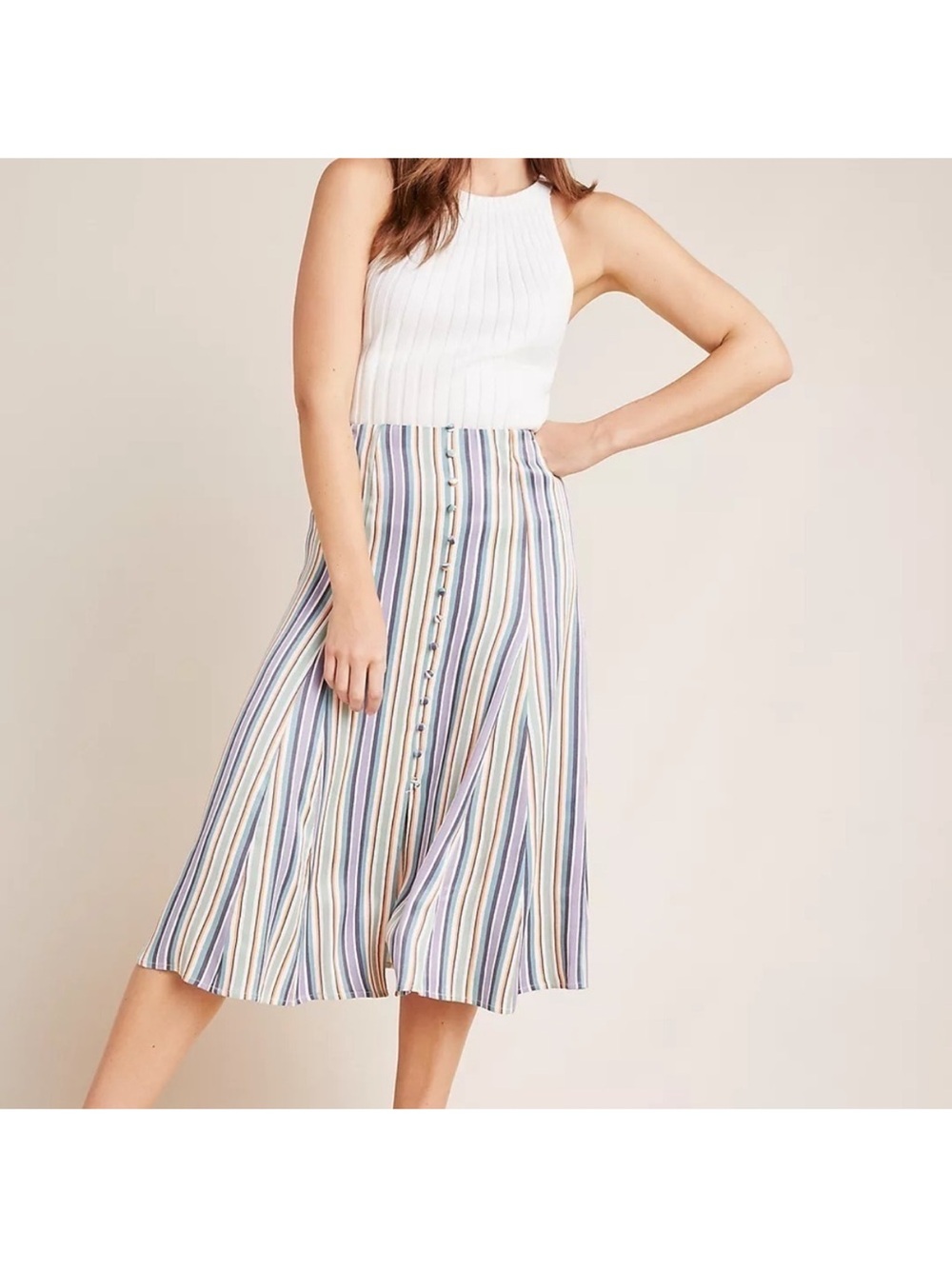 Anthropologie Maeve Freya Midi Skirt rainbow colors size 4